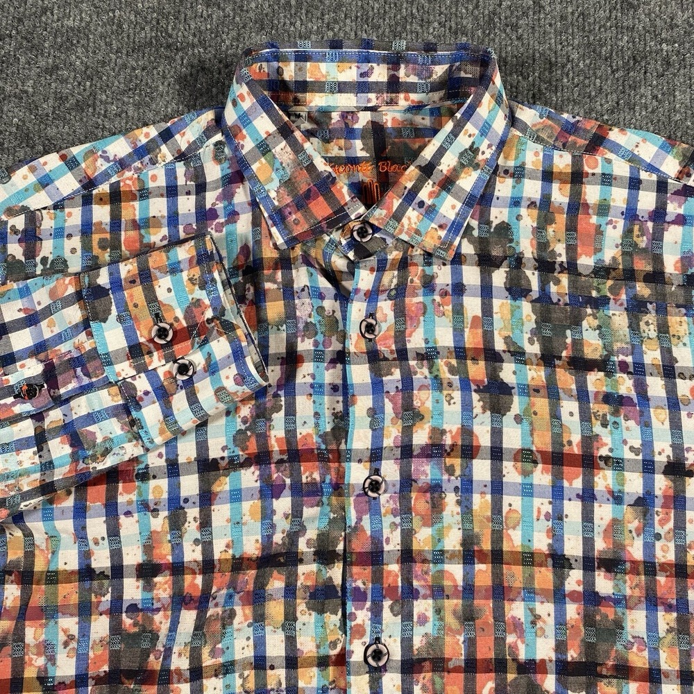 Visconti Black Mens M Check Pattern Bleached Stained Long Sleeve Button Shirt